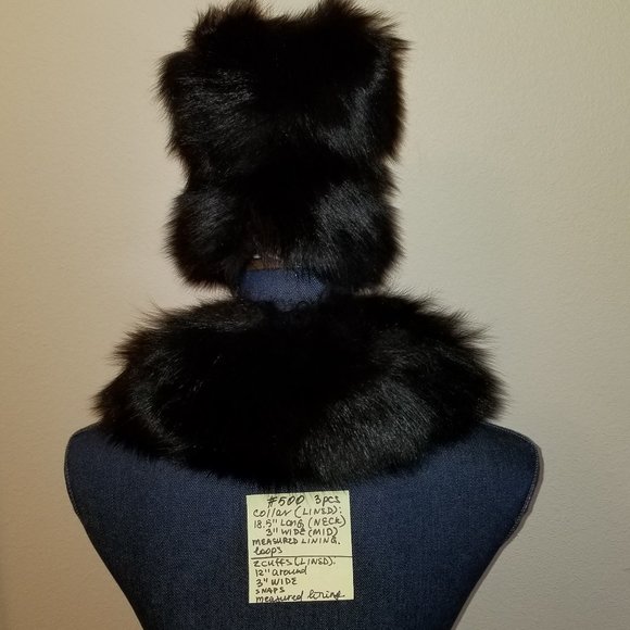 ✅#500 NWOT Black Genuine Fox Fur 1 Collar & 2 Cuffs - Picture 3 of 12